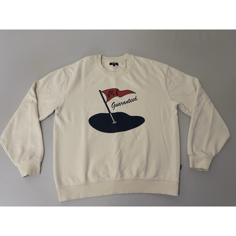Malbon Golf Hillside Crewneck Men's L Ivory French Terry Relaxed Graphic Print